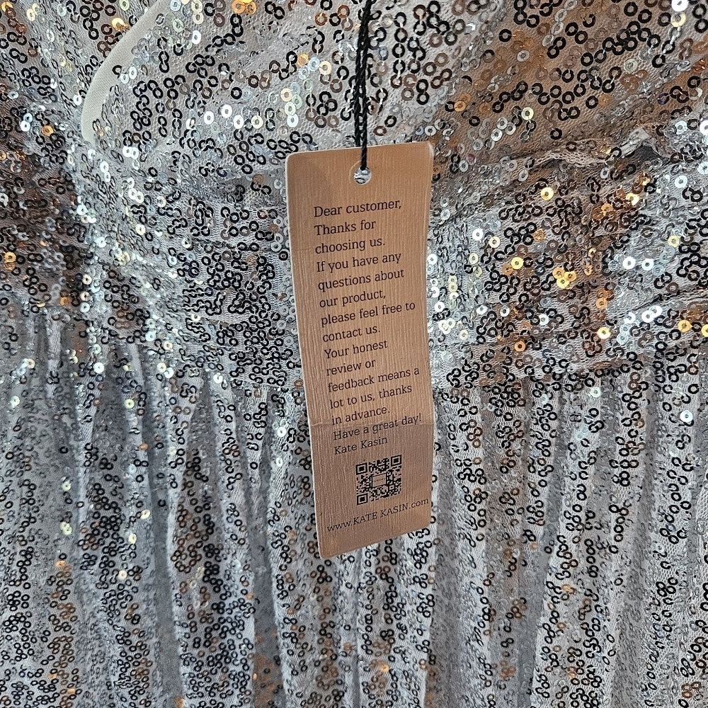Kate Kasin Silver Empire Sequin Maxi Dress - Picture 13 of 15